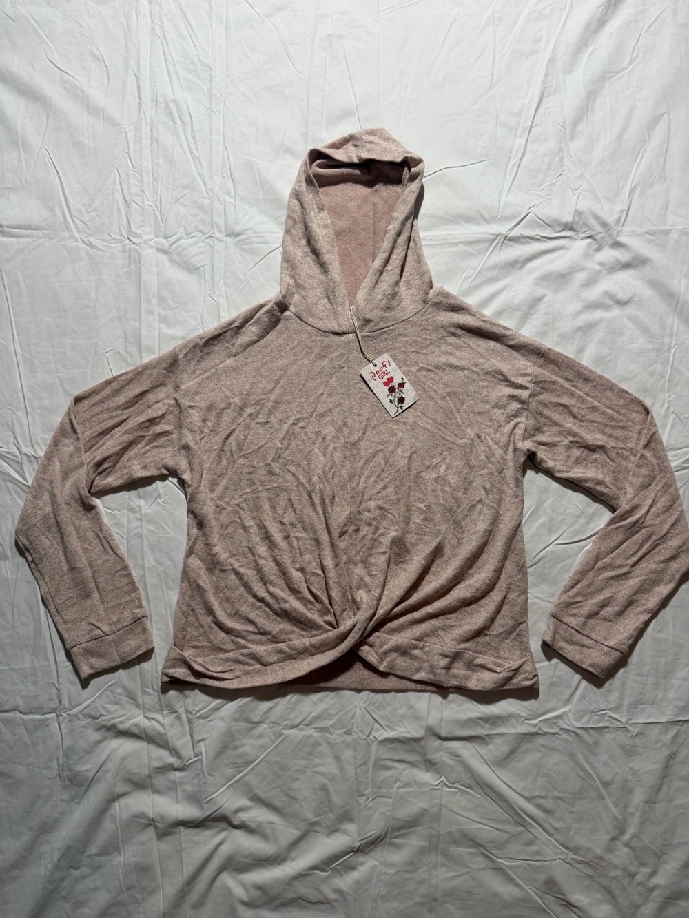 Poof! Girl Girls Hooded Pullover Lightweight Twist Hem Light Pink Size M